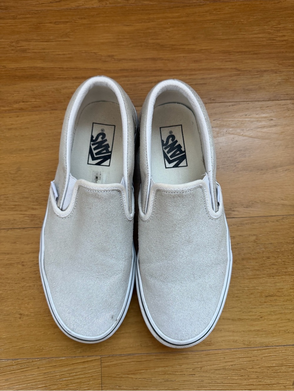 Vans Slip-On Suede Sneakers in Light Gray and White
